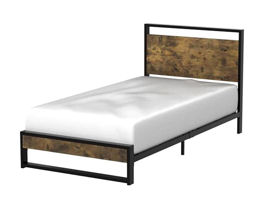 FaFurn Modern Farmhouse Platform Bed Frame with Wood Panel Headboard Footboard - Wood/Black, Twin Size