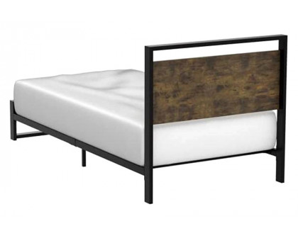 FaFurn Modern Farmhouse Platform Bed Frame with Wood Panel Headboard Footboard - Wood/Black, Twin Size