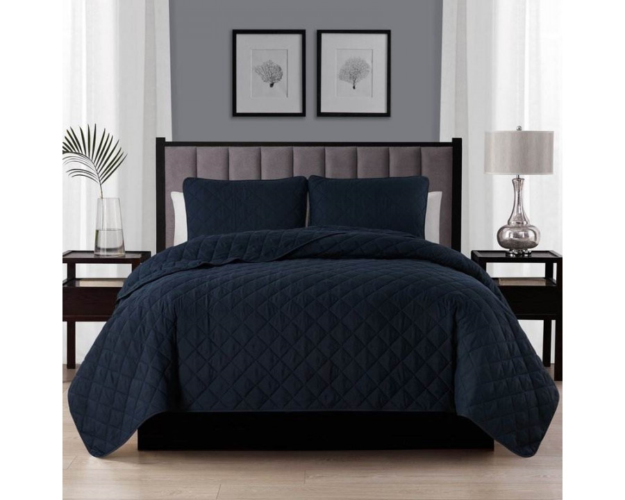 FaFurn 2-Piece Twin/Twin XL Size Reversible Quilt Set - Dark Blue, Microfiber