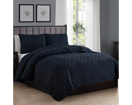 FaFurn 2-Piece Twin/Twin XL Size Reversible Quilt Set - Dark Blue, Microfiber