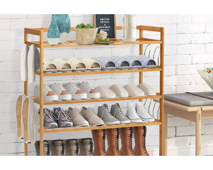 FaFurn - Bamboo 5-Shelf Multifunctional Shoe Rack Holds Up To 20 Pair of Shoes