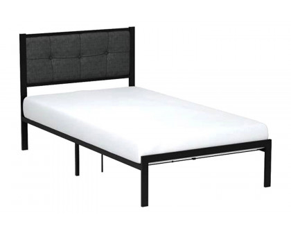 FaFurn - Metal Platform Bed Frame with Button Tufted Upholstered Headboard