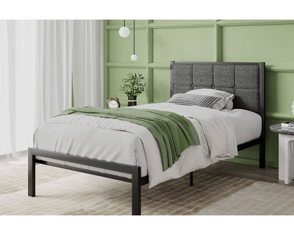 FaFurn™ Metal Platform Bed Frame with Button Tufted Upholstered Headboard - Twin Size