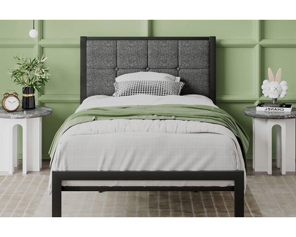 FaFurn™ Metal Platform Bed Frame with Button Tufted Upholstered Headboard - Twin Size