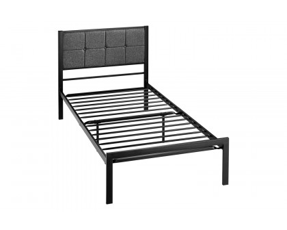 FaFurn™ Metal Platform Bed Frame with Button Tufted Upholstered Headboard - Twin Size