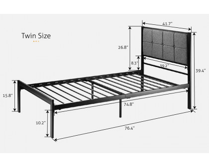 FaFurn™ Metal Platform Bed Frame with Button Tufted Upholstered Headboard - Twin Size