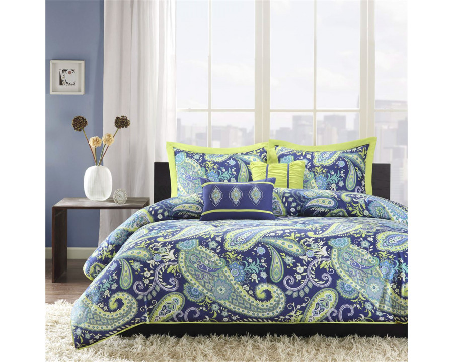 FaFurn - 5-Piece Twin/Twin XL Size Comforter Set in Blue/Yellow