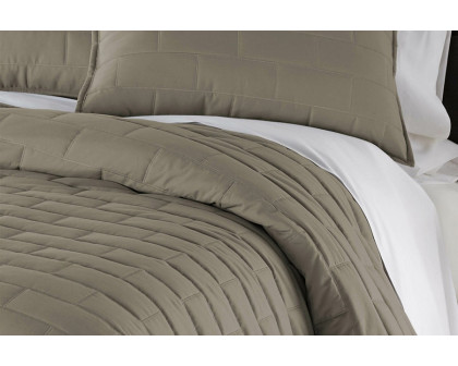 FaFurn Modern Brick Stitch Microfiber Reversible 2 Piece Comforter Set - Taupe, Twin/Twin XL Size