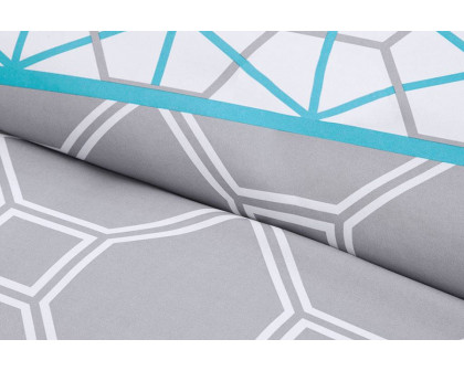 FaFurn - Twin/Twin Xl 4-Piece Teal Blue Gray White Geometric Comforter Set