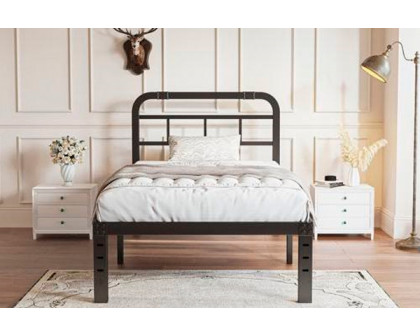 FaFurn Twin XL Size Platform Bed with Headboard - Black, Metal