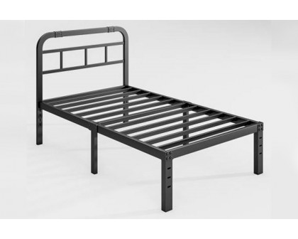 FaFurn Twin XL Size Platform Bed with Headboard - Black, Metal