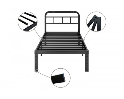 FaFurn Twin XL Size Platform Bed with Headboard - Black, Metal