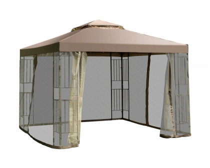 FaFurn - 10 X 10 Ft Outdoor Patio Gazebo with Taupe Brown Canopy and Mesh Sidewalls