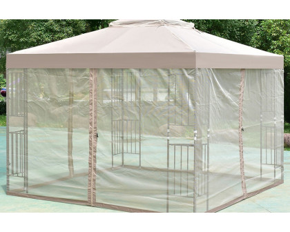 FaFurn - 10 X 10 Ft Outdoor Patio Gazebo with Taupe Brown Canopy and Mesh Sidewalls