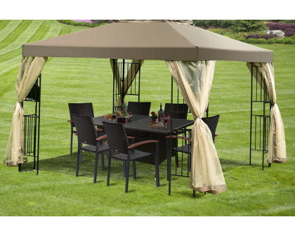 FaFurn - 10 X 10 Ft Outdoor Patio Gazebo with Taupe Brown Canopy and Mesh Sidewalls