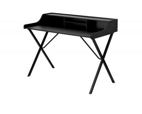 FaFurn - Modern Black Office Table Computer Desk with Raised Top Shelf