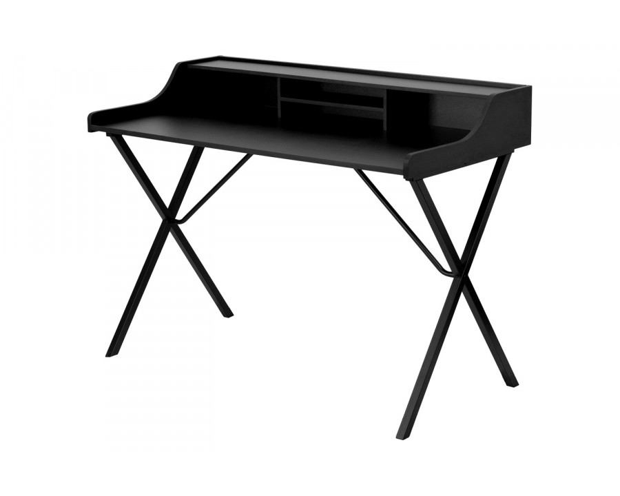 FaFurn - Modern Black Office Table Computer Desk with Raised Top Shelf