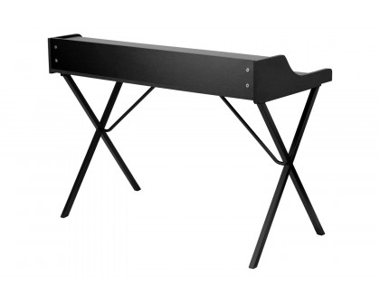 FaFurn - Modern Black Office Table Computer Desk with Raised Top Shelf