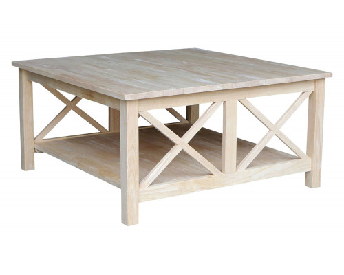 FaFurn - Square Unfinished Solid Wood Coffee Table with Bottom Shelf