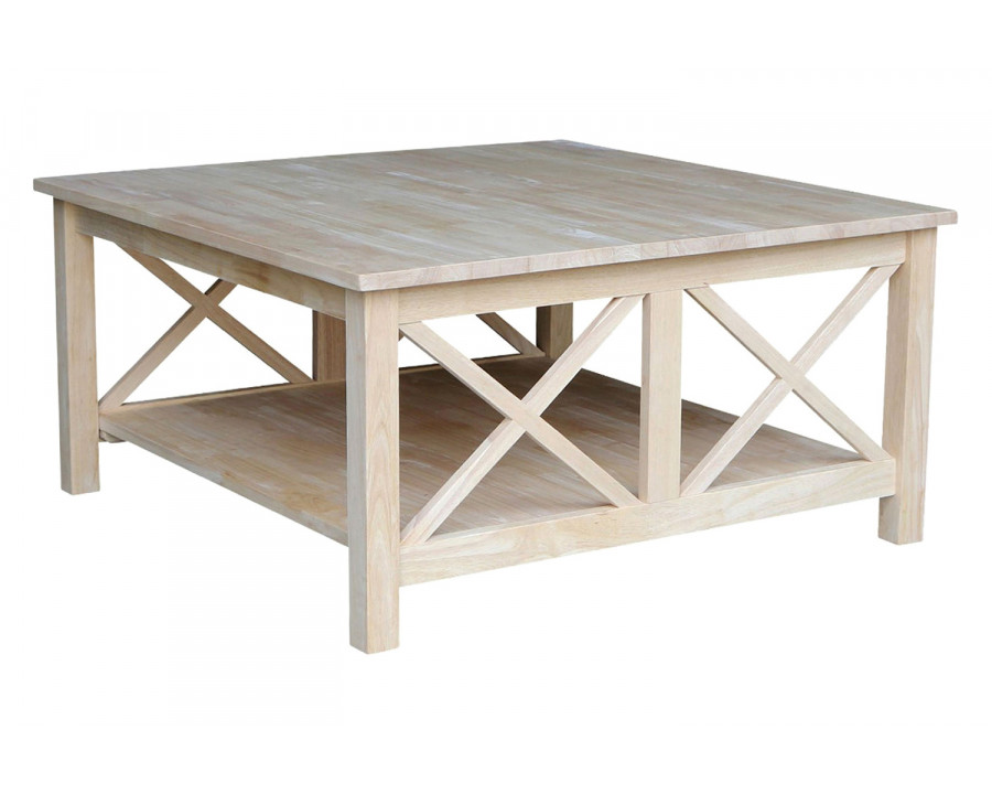 FaFurn - Square Unfinished Solid Wood Coffee Table with Bottom Shelf