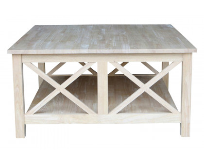 FaFurn™ - Square Unfinished Solid Wood Coffee Table with Bottom Shelf