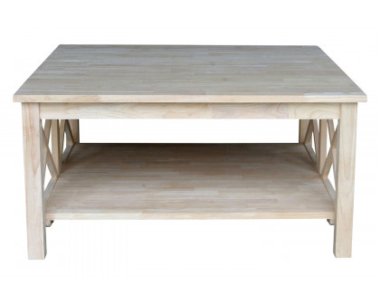 FaFurn™ - Square Unfinished Solid Wood Coffee Table with Bottom Shelf