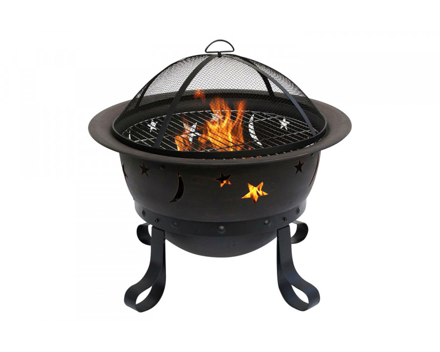 FaFurn Outdoor Star Moon Steel Wood Burning Fire Pit in Bronze Finish