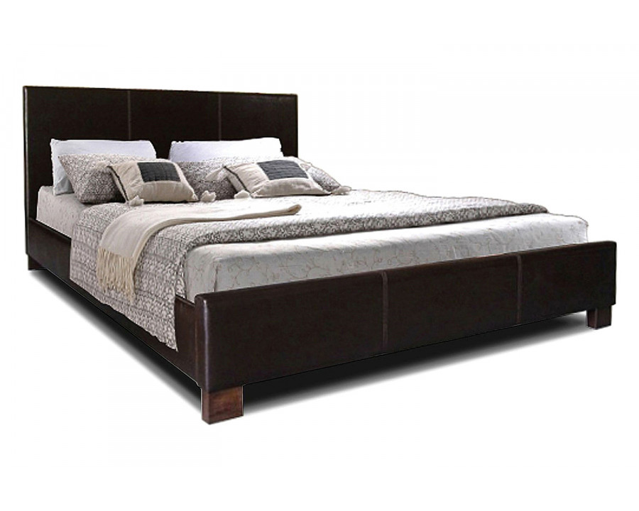 FaFurn - Queen Size Dark Brown Faux Leather Upholstered Platform Bed Frame with Headboard