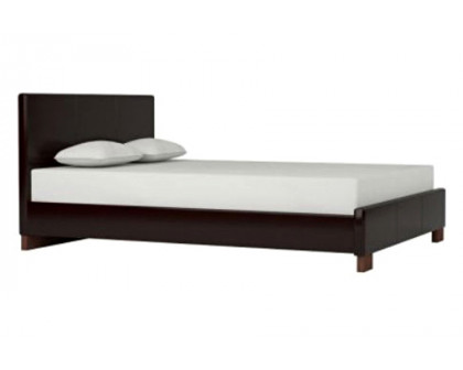 FaFurn - Queen Size Dark Brown Faux Leather Upholstered Platform Bed Frame with Headboard