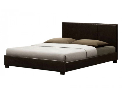 FaFurn - Queen Size Dark Brown Faux Leather Upholstered Platform Bed Frame with Headboard