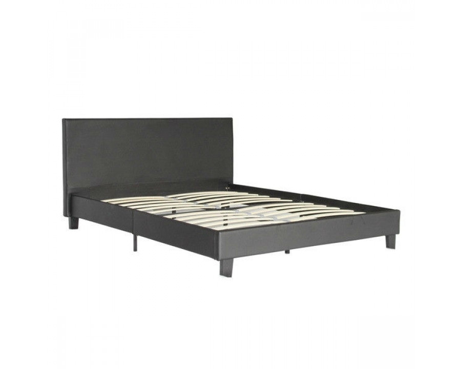 FaFurn - Full Size Platform Bed Frame with Headboard in Black, Leather