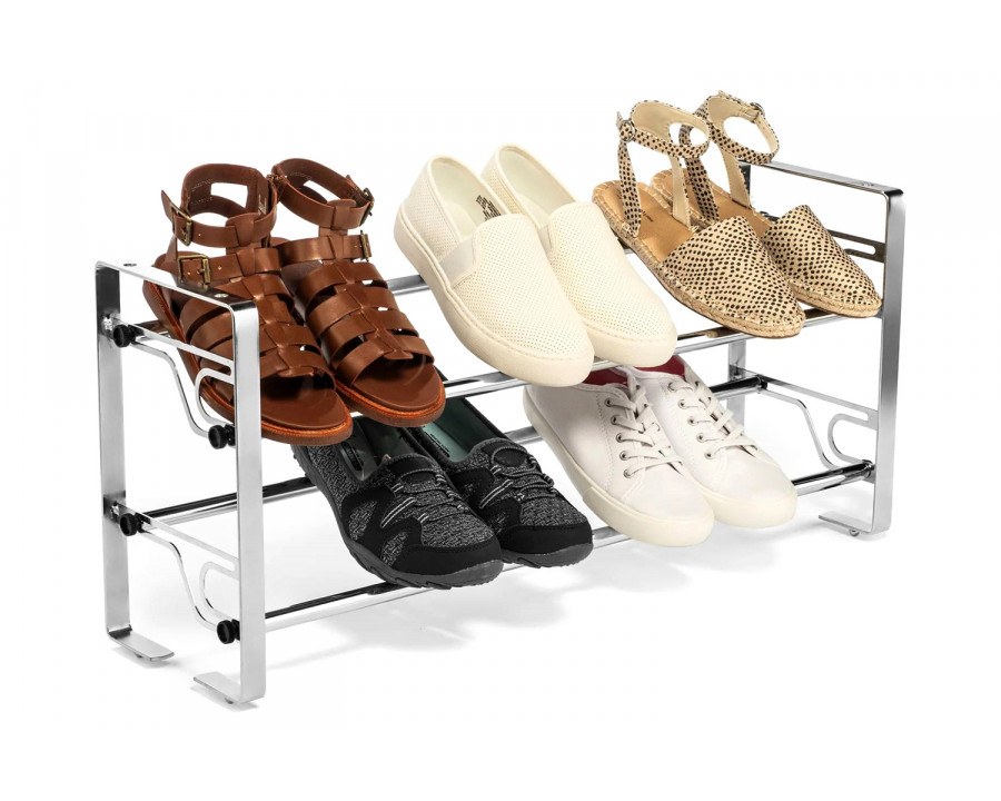 FaFurn - Chrome 2-Tier Modern Metal Shoe Rack Hold Up To 7 Pairs