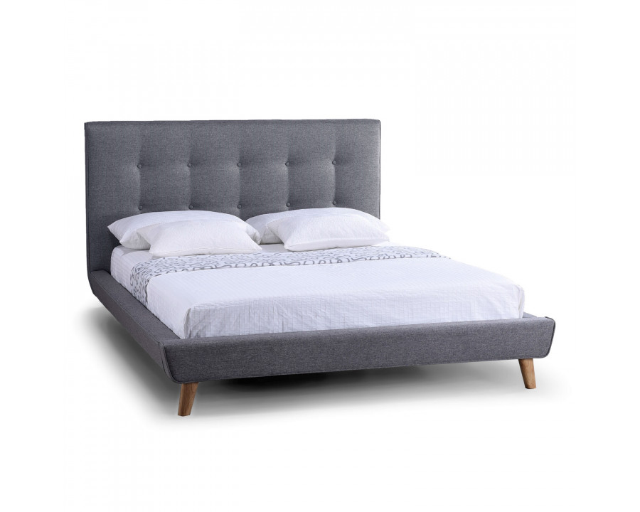 FaFurn - Modern Queen Size Platform Bed Frame with Button Tufted Headboard in Gray, Linen