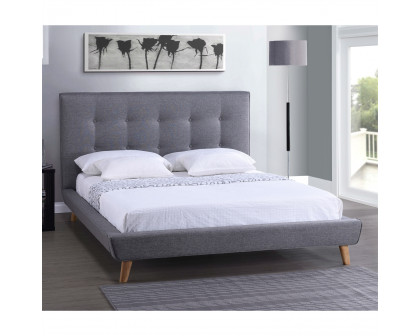 FaFurn - Modern Queen Size Platform Bed Frame with Button Tufted Headboard in Gray, Linen