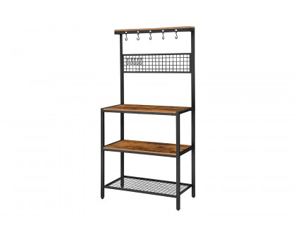 FaFurn - 3-Shelf Metal Rustic Wood Kitchen Baker'S Rack Microwave Stand