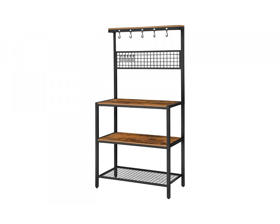 FaFurn 3-Shelf Metal Rustic Wood Kitchen Baker'S Rack Microwave Stand - Rustic Brown