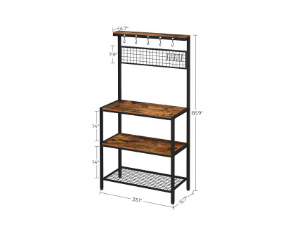 FaFurn 3-Shelf Metal Rustic Wood Kitchen Baker'S Rack Microwave Stand - Rustic Brown