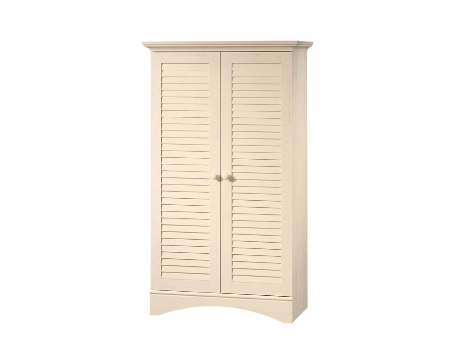 FaFurn - Antique White Finish Wardrobe Armoire Storage Cabinet with Louver Doors