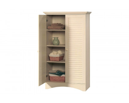 FaFurn - Antique White Finish Wardrobe Armoire Storage Cabinet with Louver Doors