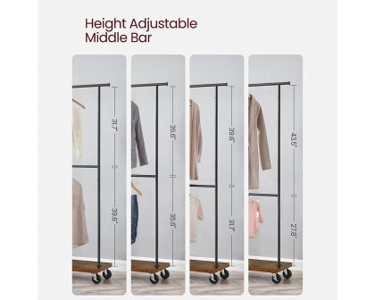 FaFurn - Garment Rack Clothes on Wheels in Brown, Steel