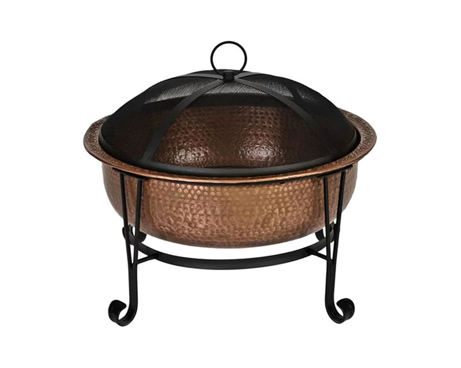 FaFurn - Hammered Copper 26-Inch Fire Pit with Stand and Spark Screen