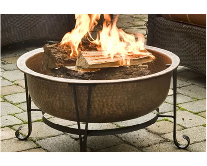 FaFurn - Hammered Copper 26-Inch Fire Pit with Stand and Spark Screen