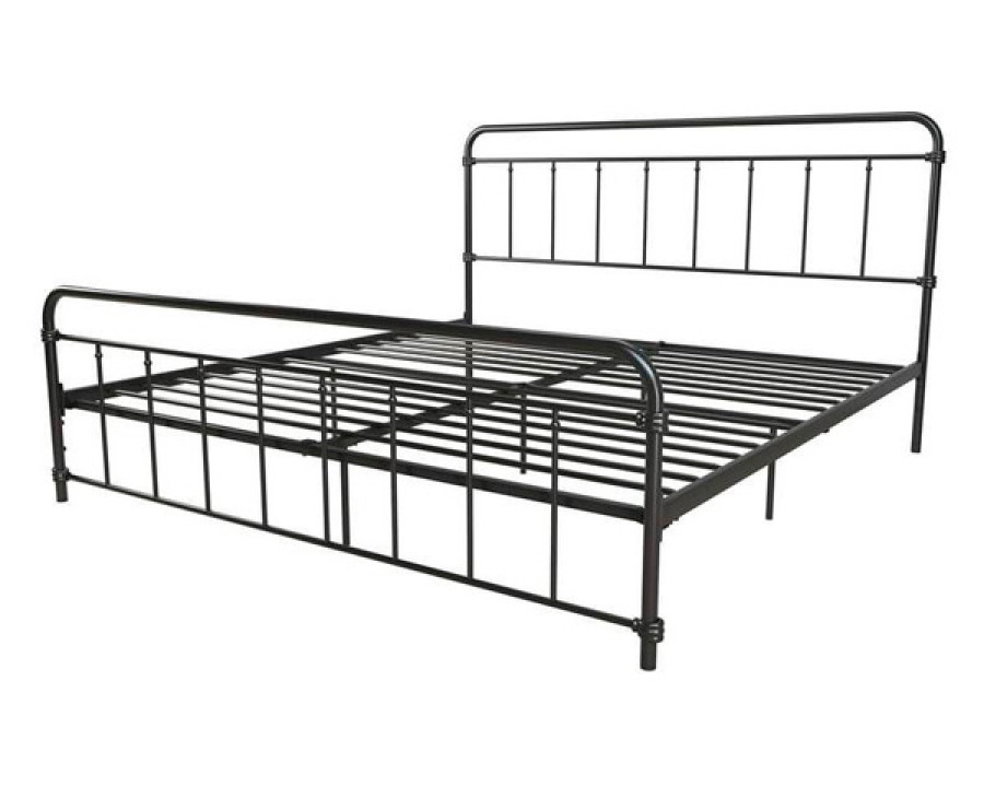 FaFurn - Vintage King Size Platform Bed with Headboard in Black, Metal