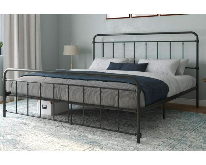 FaFurn - Vintage King Size Platform Bed with Headboard in Black, Metal