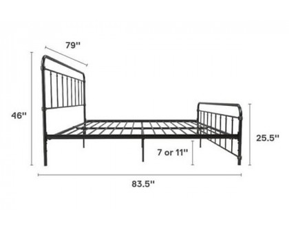 FaFurn - Vintage King Size Platform Bed with Headboard in Black, Metal