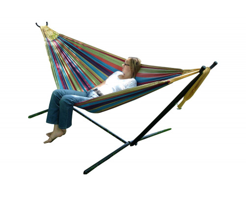 FaFurn - Tropical Fabric Double Hammock with 9-Foot Steel Stand