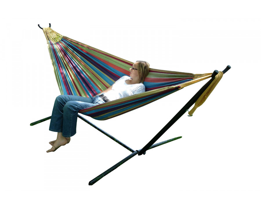 FaFurn - Tropical Fabric Double Hammock with 9-Foot Steel Stand