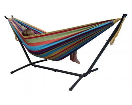 FaFurn - Tropical Fabric Double Hammock with 9-Foot Steel Stand