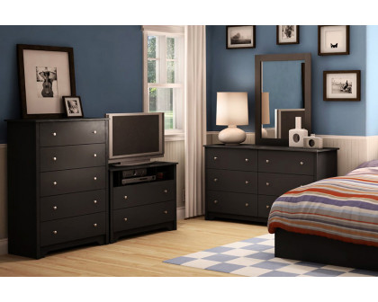 FaFurn - Black 6 Drawer Bedroom Dresser with Nickle Metal Knobs Handles