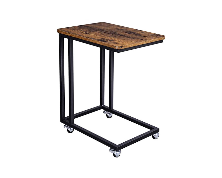 FaFurn - Modern Industrial Side Table Nightstand TV Tray On Wheels